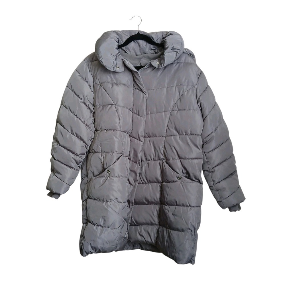 Steve Madden Gray Puffer Coat Womens Plus Size 2X Long Quilted Winter Jacket - Picture 5 of 16